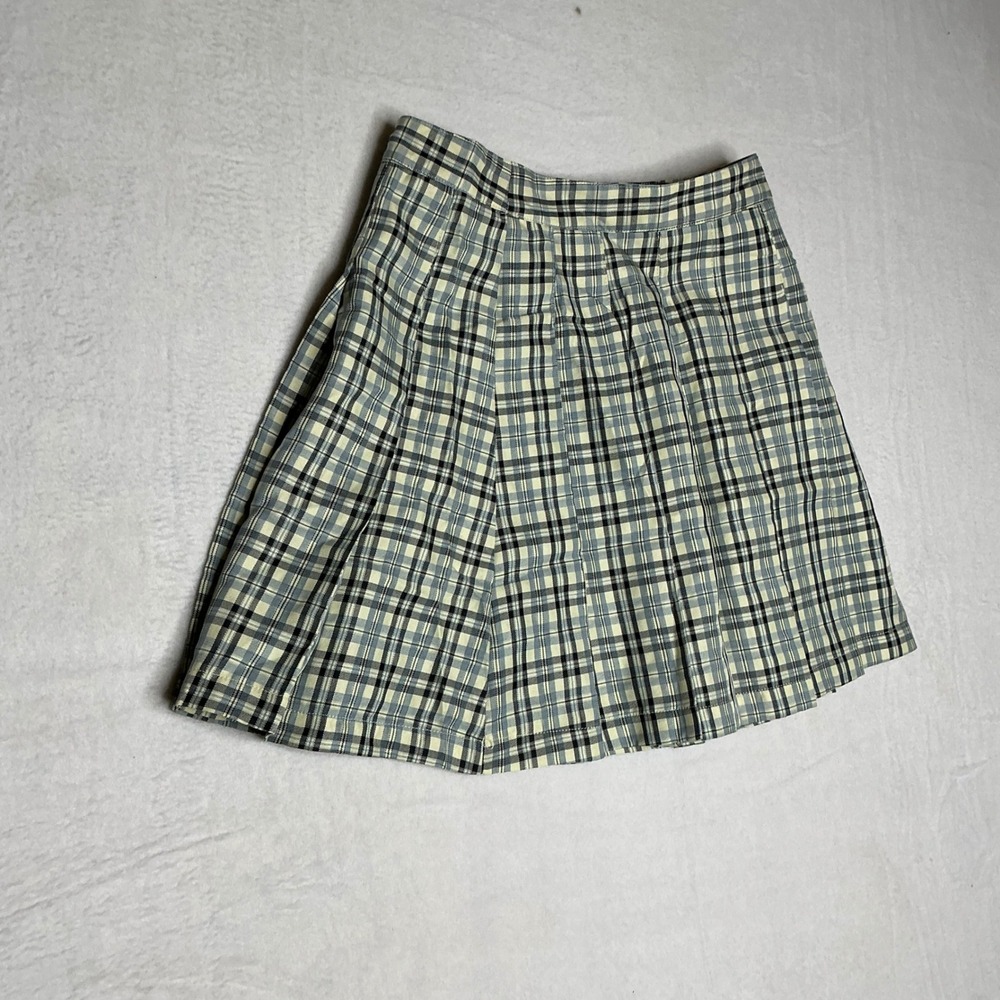 NWT Easel Pleated Plaid Short Skirt Blue Yellow Black Womens Size Small Y2K 90's